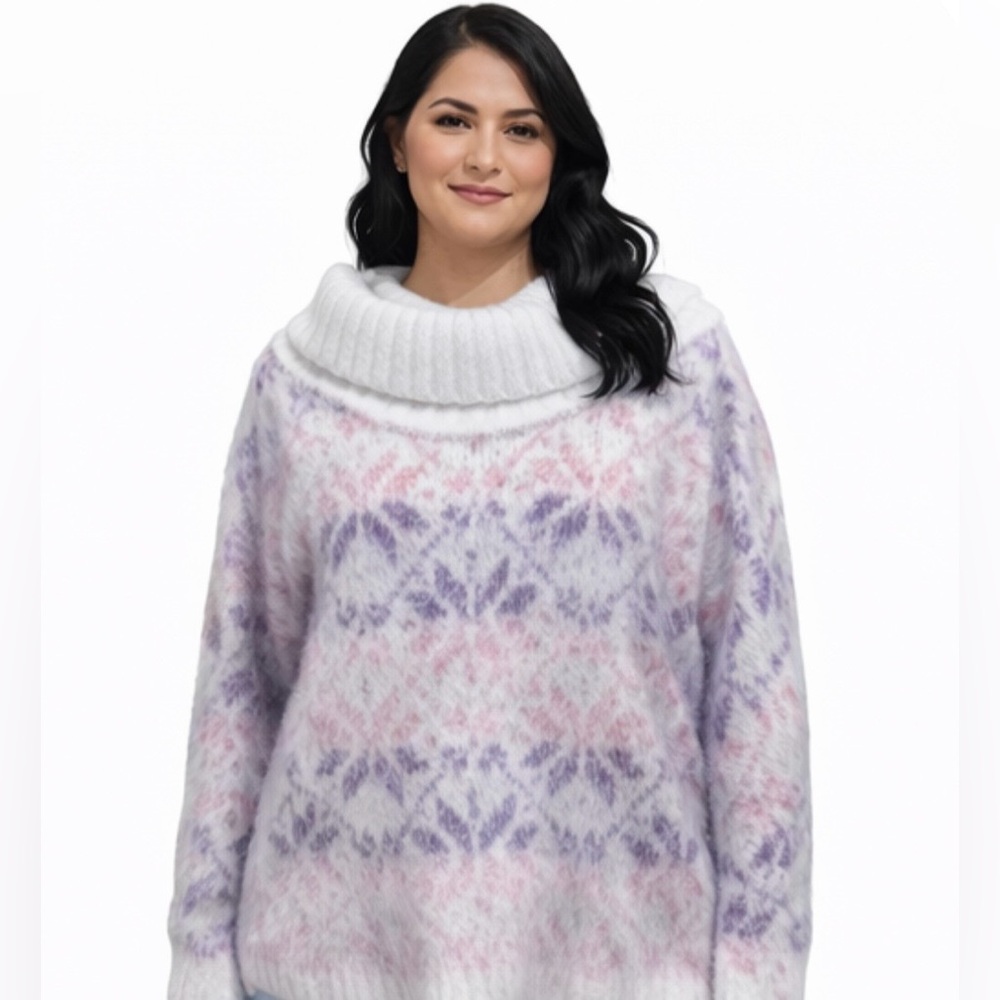 Fuzzy White and Purple Sweater